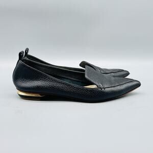 Nicholas Kirkwood Shoes Womens 5.5 Black Leather Loafer Beya Pointed Toe Gold